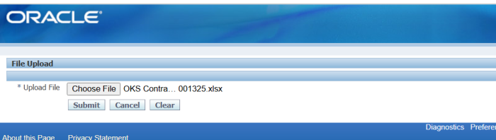 File Upload page with the saved Excel file selected for upload