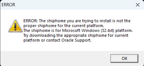 Oracle Discoverer installer error: the shiphome is for Microsoft Windows (32-bit) platform