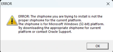 Oracle Discoverer installer error: the shiphome is for Microsoft Windows (32-bit) platform