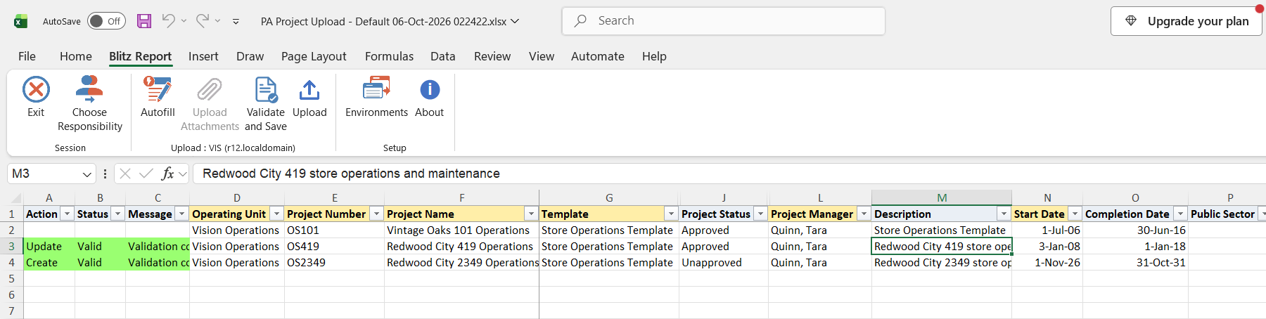Both edited rows show status Valid after Validate and Save