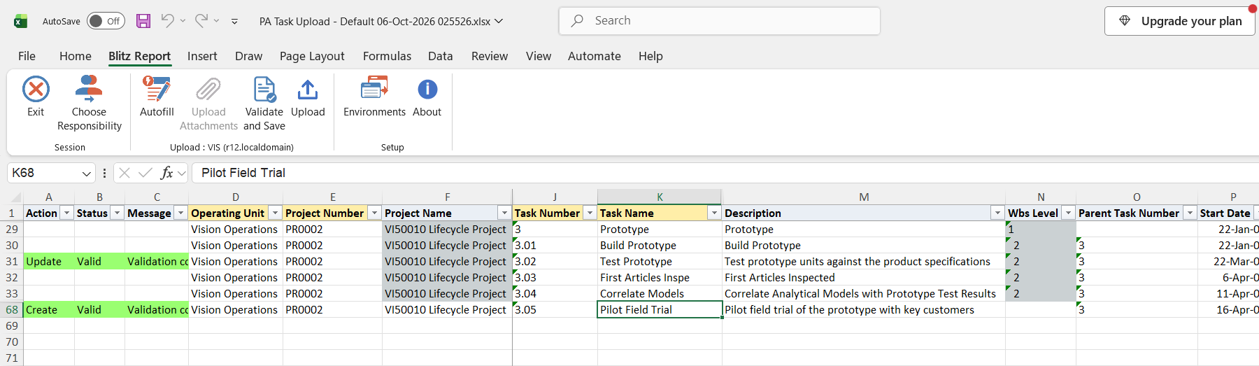 Both edited rows show status Valid after Validate and Save