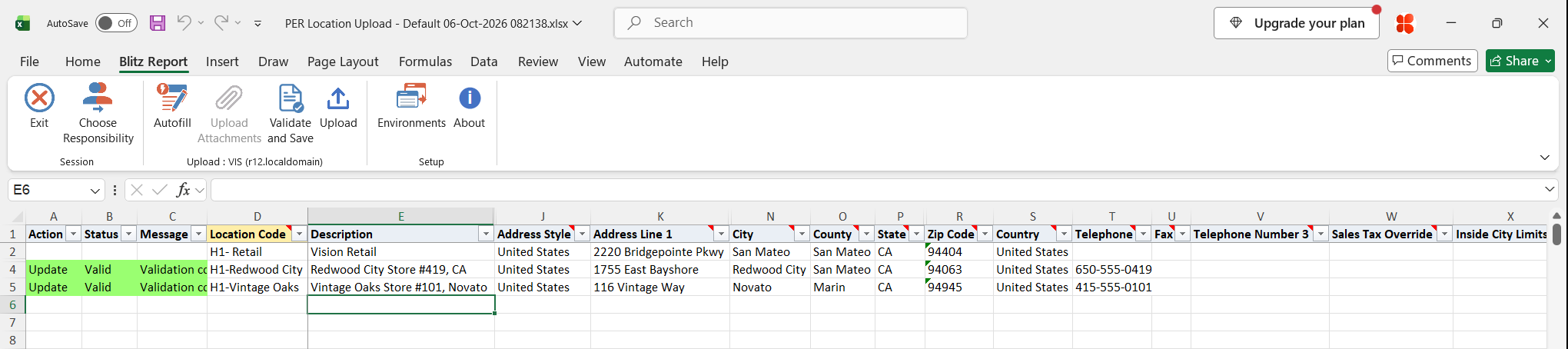 Both changed rows show status Valid after Validate and Save