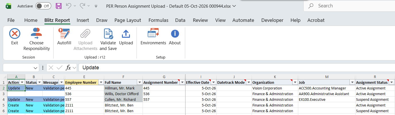 Edited assignment with new organization and job, a status change and new secondary assignment rows