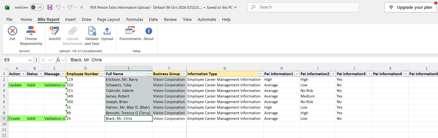 Both edited rows show status Valid after Validate and Save