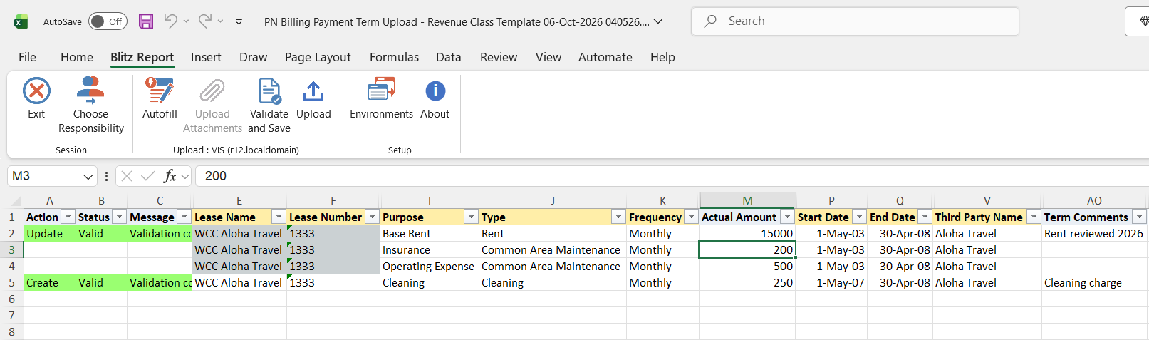 Both edited rows show status Valid after Validate and Save