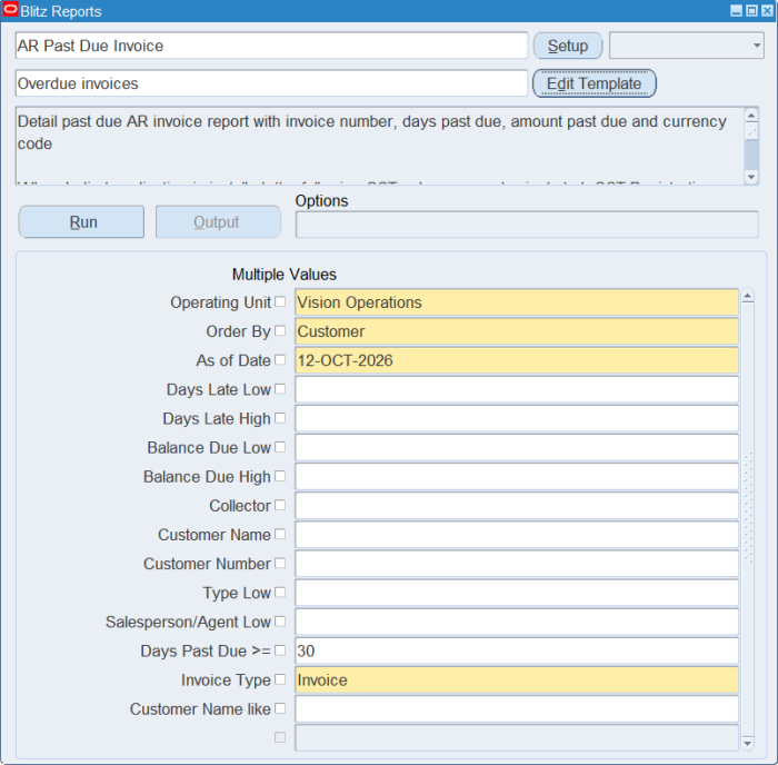 Run screen with prompted template conditions