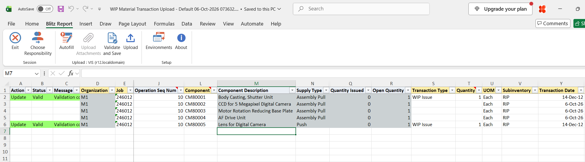 Both edited rows show status Valid after Validate and Save
