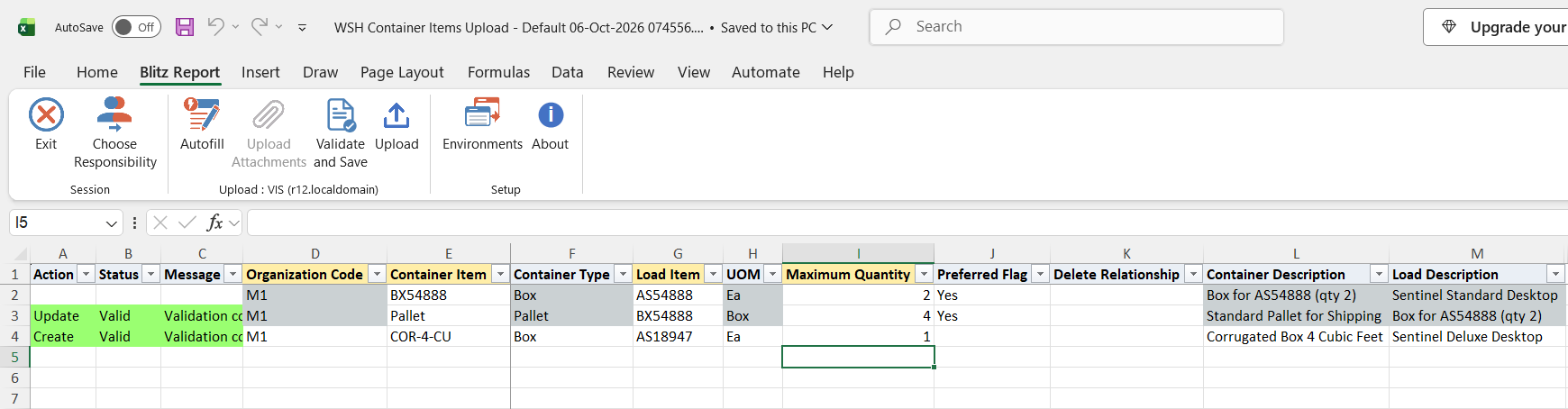 Both edited rows show status Valid after Validate and Save